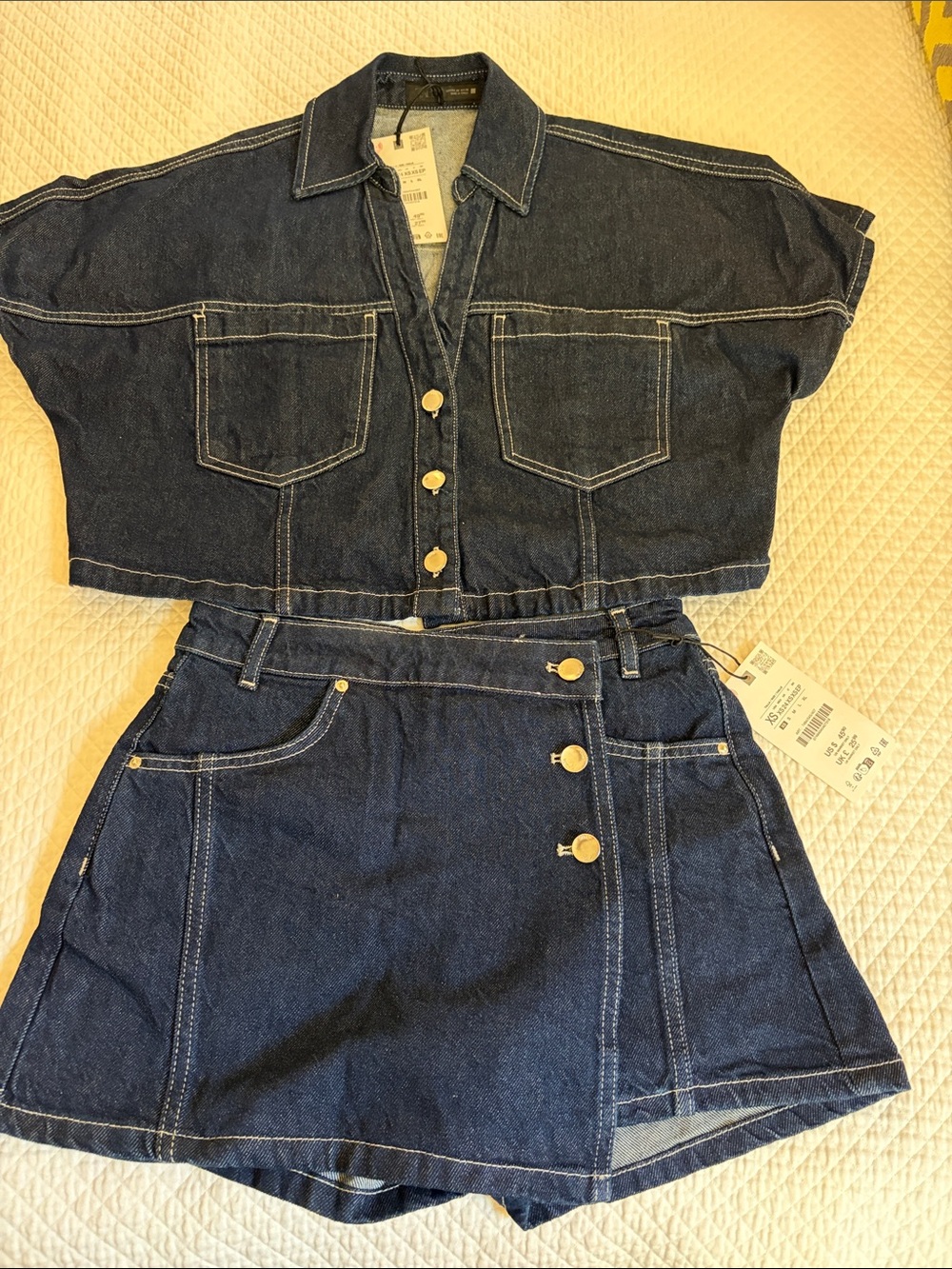 Zara Dark Blue Denim Skirt Set